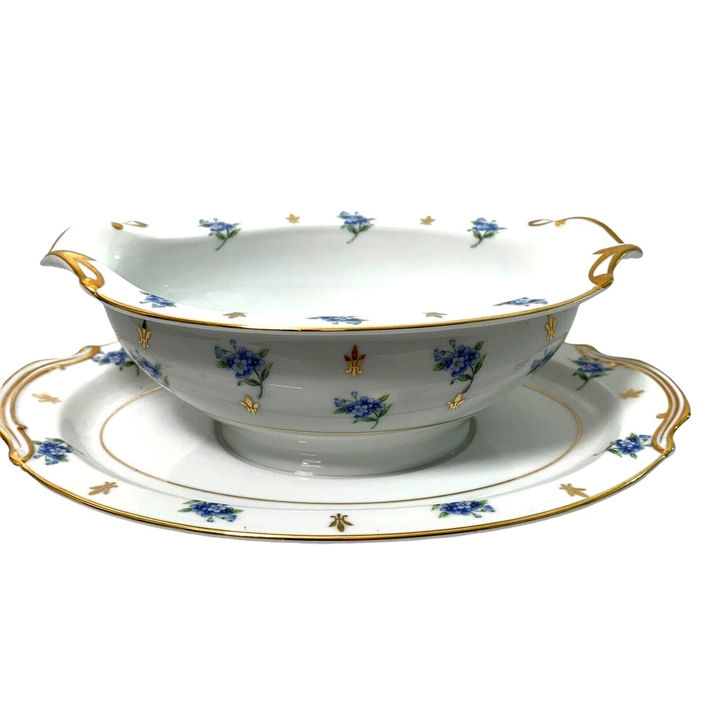 Noritake Gravy Boat with Underplate‎ Remembrance 5146 Blue Floral Vintage China
